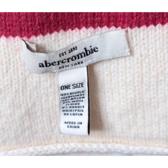 Vtg Abercrombie Scarf Moose‎ Logo Wool Blend Red Striped Knit Winter - Picture 3 of 9